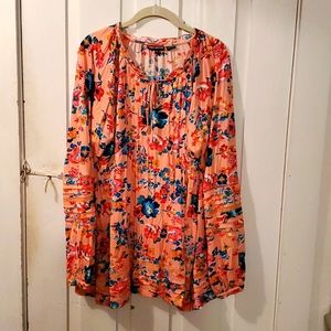 Floral Long Sleeve Peasant Top Tunic